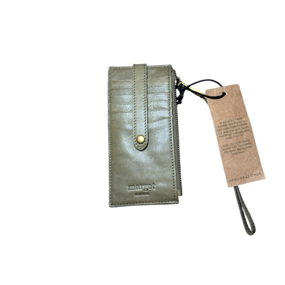 MARGOT NEW YORK Olive Green Faye Leather Card Case Wristlet Wallet NWT